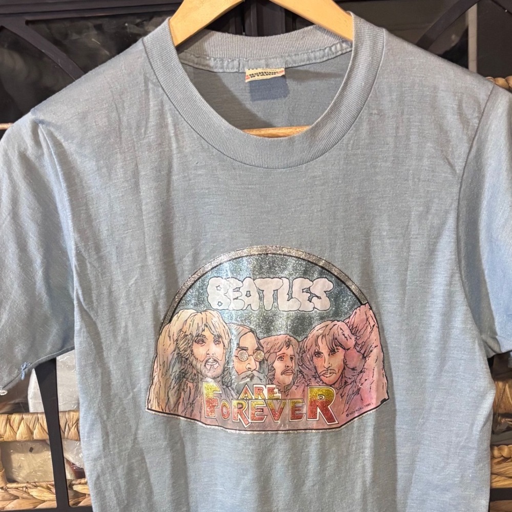 Vintage 1980 Beatles Are Forever T Shirt Screen Stars USA Glitter Band Tee M